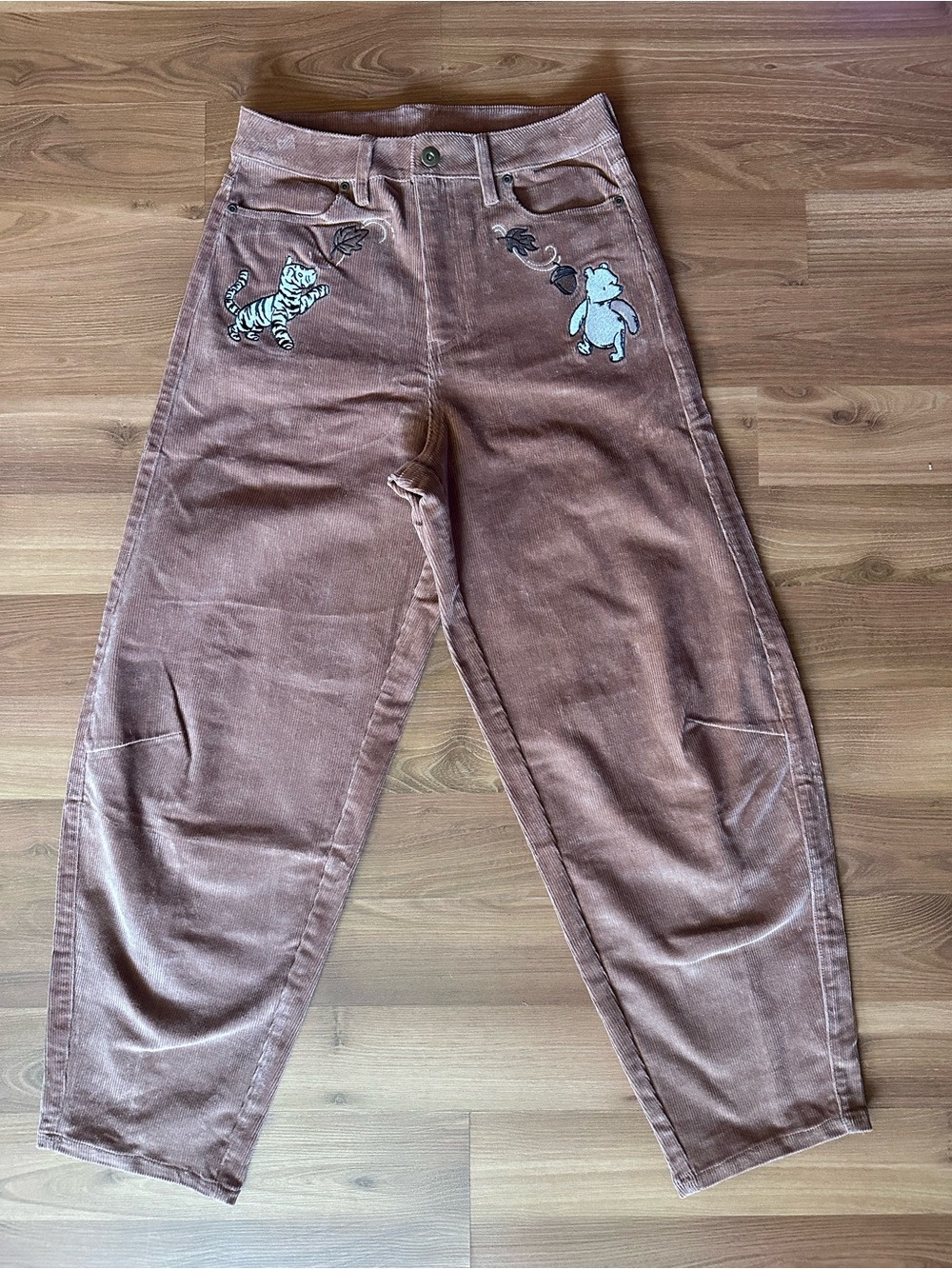 Her Universe Winnie The Pooh Corduroy Boyfriend Jeans with Embroidered Motifs